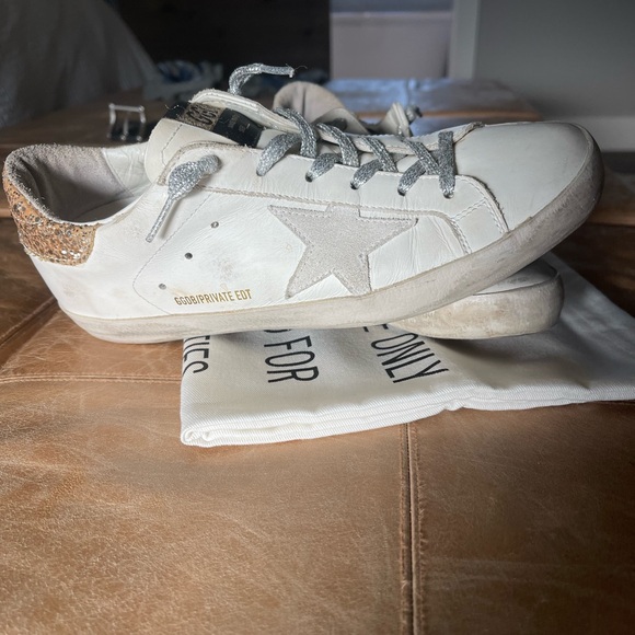 Golden Goose White and Gold Star Sneakers